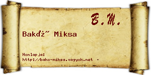 Bakó Miksa névjegykártya