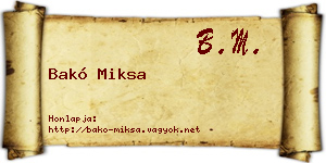 Bakó Miksa névjegykártya